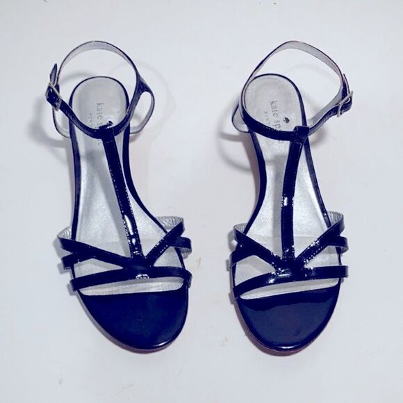 Kate Spade 1” leather wedge heels navy blue - Picture 5 of 12